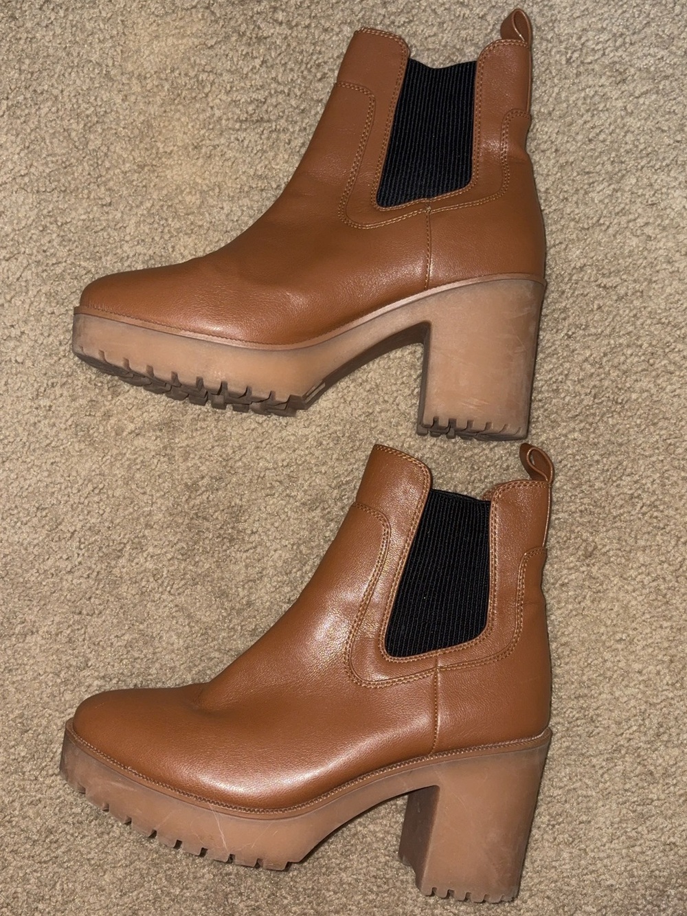 Women's Tan Chunky Heel Chelsea Boots